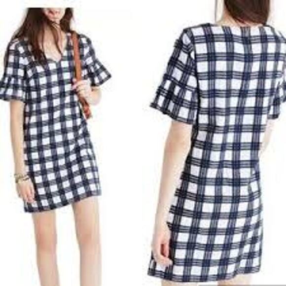 Madewell Leighton Navy And White Plaid Mini Dress Size 8 - Picture 2 of 10